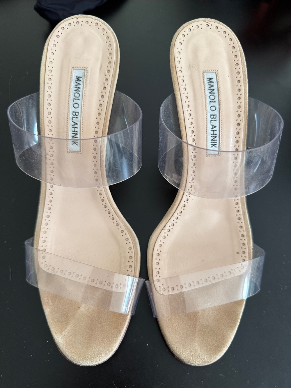 Manolo Blahnik Scolto Nude Suede Two-Strap Sandals